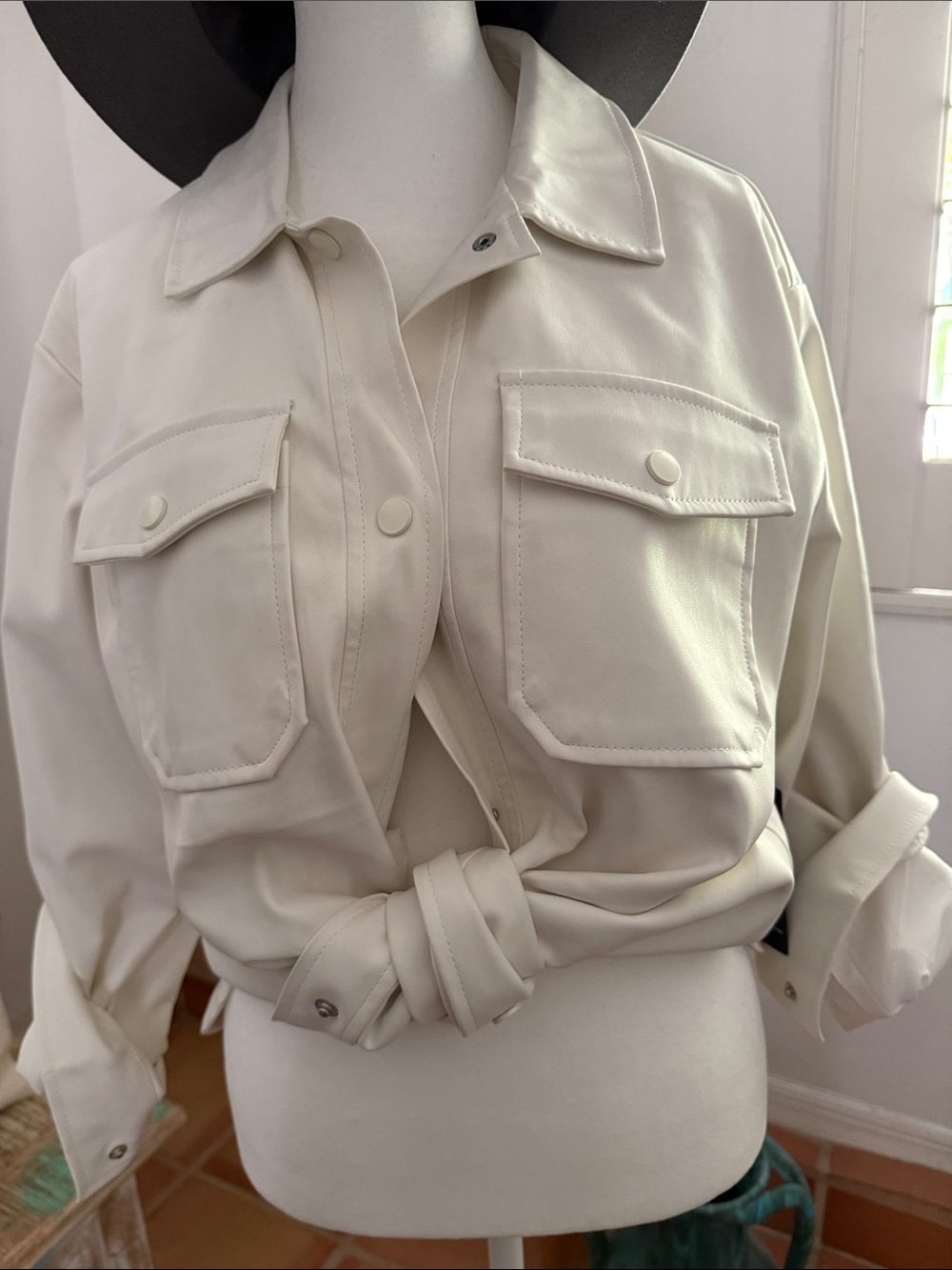 Cream Utility Faux Leather Buttery Soft Shacket
